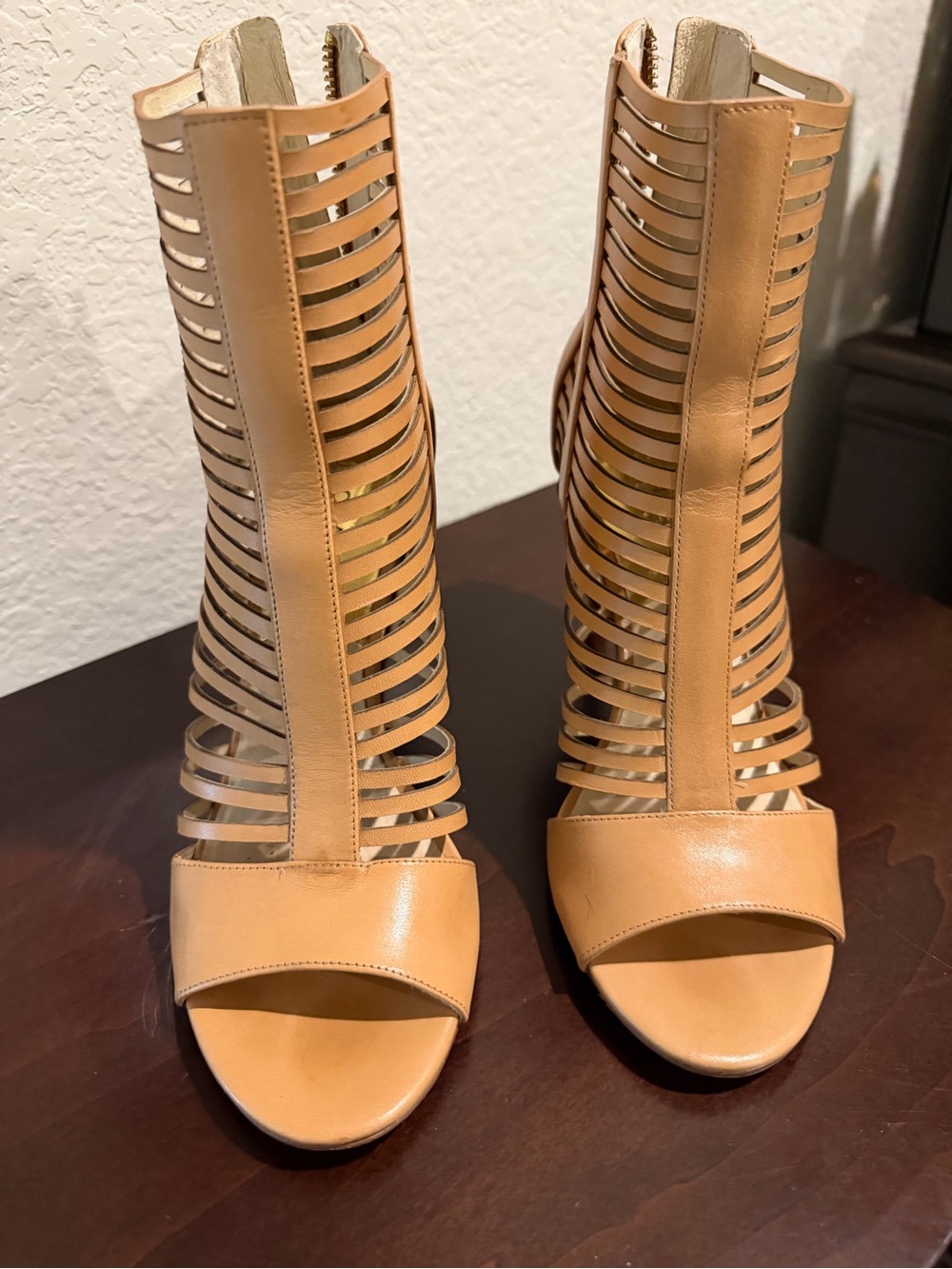 Michael Kors Tan Strappy Cage High-Heel Sandals